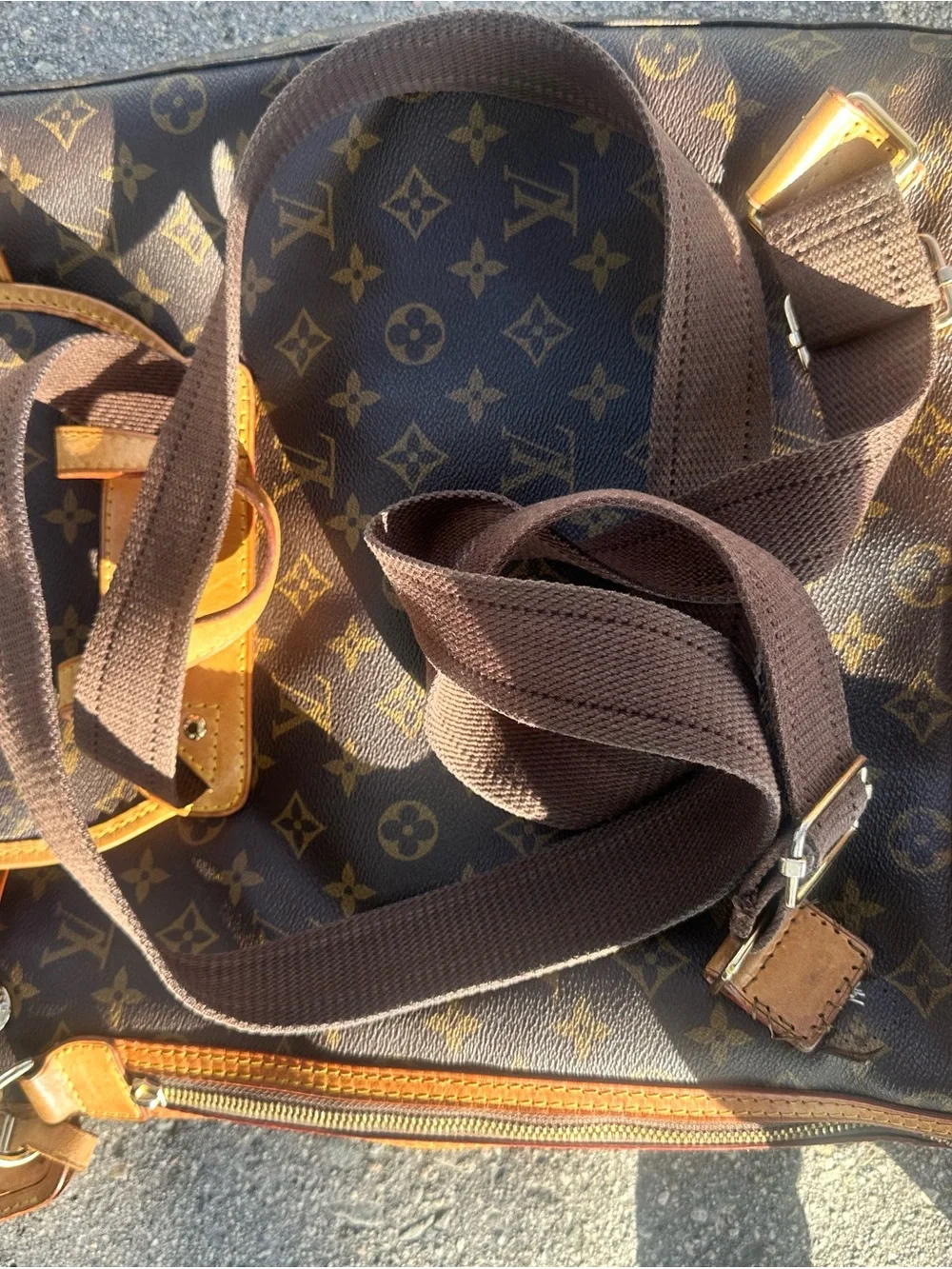 Louis Vuitton Brown Monogram Canvas Backpack with Tan Leather Trim